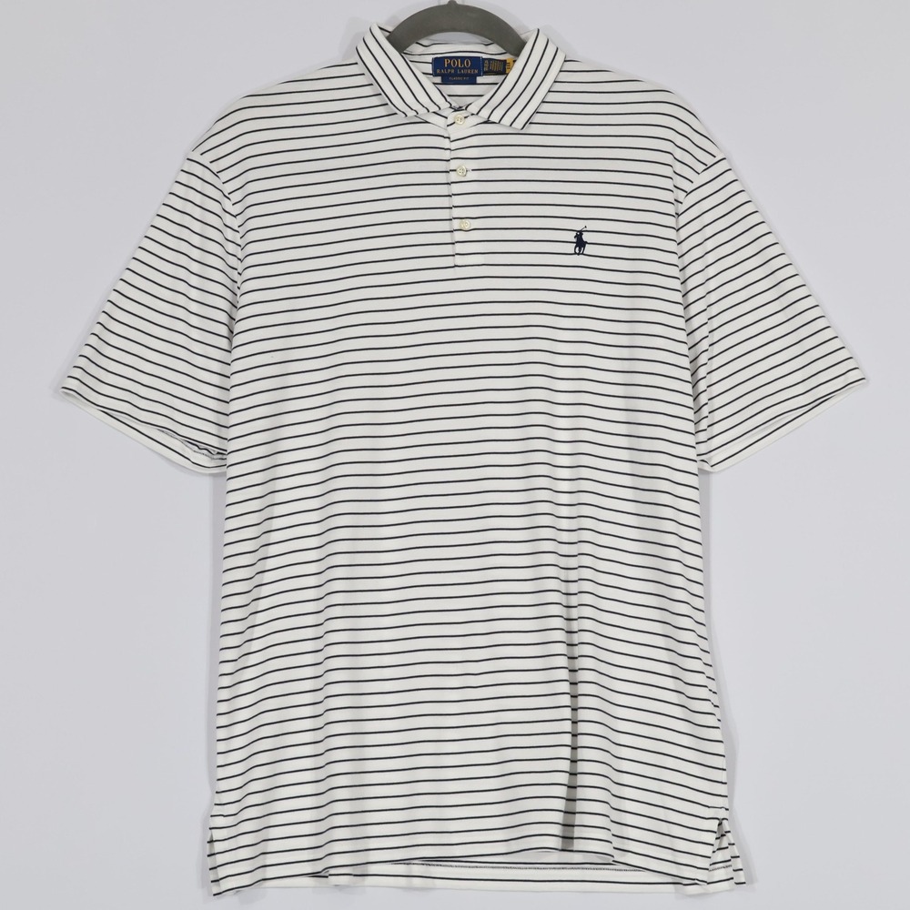 Polo Ralph Lauren Classic Fit Mesh Polo Shirt Men XL White Navy Striped $118NWOT